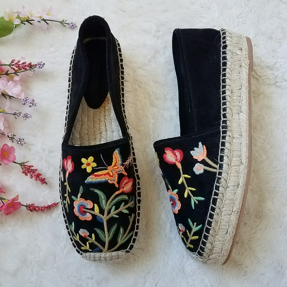 Johnny Was Embroidered Suede Espadrilles